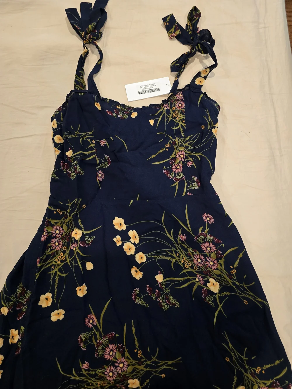 Reformation Christine Navy Floral Tie-Shoulder Mini Dress In Mademoiselle - Picture 3 of 5